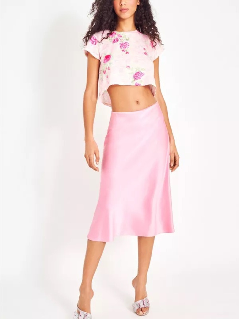 LoveShackFancy pink midi satin skirt